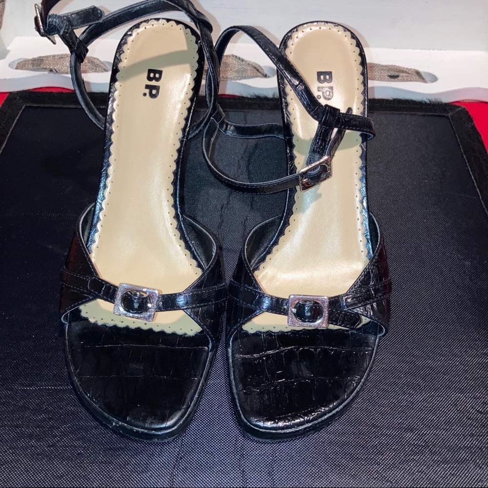 BP for Nordstrom black snakeskin strap heels 7.5